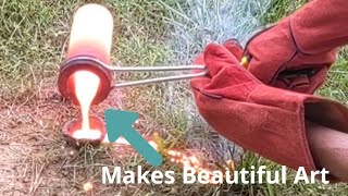 Pouring liquid copper into anthill