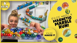 Kylee Makes a Magnetic Marble Run! DIY Marble Race with Cardboard Tubes & Magnets!