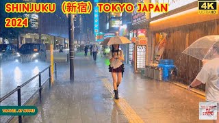 【4k hdr】 3 Hours Heavy Rain Walk in Shinjuku（新宿）Tokyo Japan | Relaxing Natural City ambience