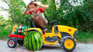Kids Ride on Power Wheels and the Watermelon Wheel Fell off, Tractor Repair Action