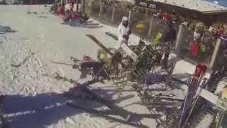 Woman Crashes into Ski Rack - A Painful Fail!