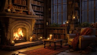 Cozy Reading Nook Ambience 🌧️ Soft Jazz Music 🌧️ Heavy Rain, Fireplace Sounds for Sleeping