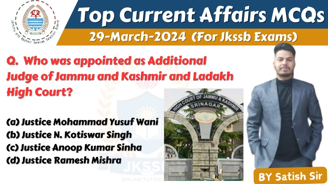 Todays Current Affairs MCQs (29-03-2024) For Jkssb Exams || Jkssb ...