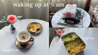 WAKING UP AT 5 AM | make a bento, breakfast, unboxing package