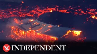 Iceland volcano eruption: House burns down as lava river surrounds building