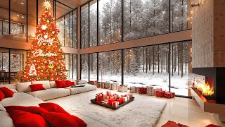 🎄🎅 Merry Christmas 2025 in Living Room ❄ Snowing Ambience by Fireplace with Relaxing Christmas Jazz