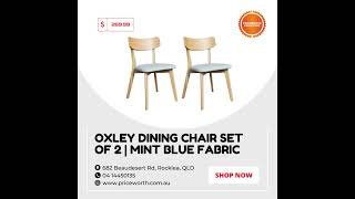 Oxley Dining Chair SET OF 2   Mint Blue Fabric   Oak