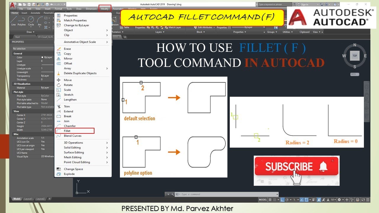 AutoCAD Tutorial!! What Is Fillet Command!! Use Of Fillet Command In ...