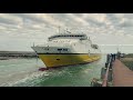 car ferry sail out to sea trough narrow canal ship seven sisters. newhaven to dieppe