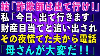 【スカッとする話】姑「詐欺師は出て行け！」私「今日、出て行きます」財産目当てと罵られ追い出され→その夜慌てた夫から電話「母さんが大変だ！！」【スカッと修羅場】