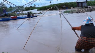 คุณยาย ยกยอห้วยกุดยาว ช่วงฤดูน้ำแดง Catch fish in rainy season.