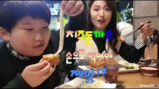 고척동 #행운의집 수제돈까스 먹방!   하나와 꿀단지는 치즈돈까스 추천해요~^^