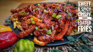 (FULL RECIPE) BANGING SWEET \u0026 SPICY CRISPY CHICKEN LOADED FRIES