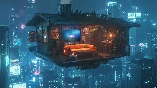 Raindrop Retreat above Cyberpunk City ⛈️ Rain and Ambient Music 💦 Rain White Noise