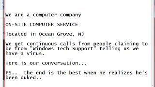 Call claiming to be Microsoft Windows Tech Support SCAM