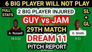 GUY vs JAM Dream 11 Team Prediction | GUY vs JAM Dream 11 Team Analysis 29th Match Pitch Report