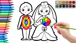 Drawing for kids | How to draw a bride and groom for children.
