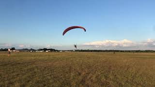 Powered Paramotor touchdown and kiting of the wing