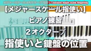 【ピアノレッスン】メジャースケール指使い　ピアノ練習 ２オクターブでの指使いとポジション　piano major scale  2 octave fingerings and positions