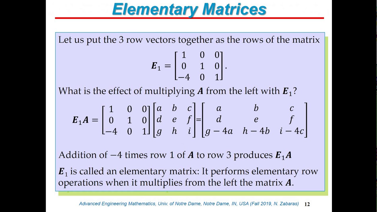 Lecture 4: Matrix Operations And Elementary Matrices - YouTube