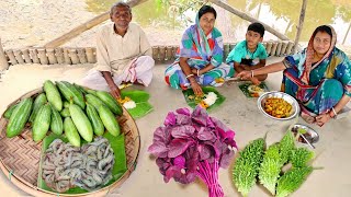 গরমের দুপুরে ভাতের সাথে একটু উচ্ছে লালশাকের তেতো আর চিংড়িমাছ বাটা দিয়ে পটল কষা