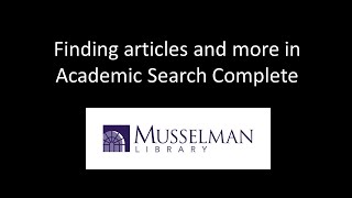 Find Articles and More in Academic Search Complete
