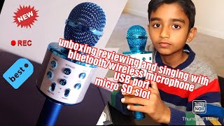 WS-858 bluetooth wireless karaoke micropbone with recording and singing|| unboxing and review||