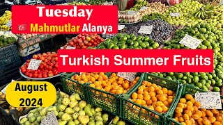 Bazar Mahmutlar Alanya Tuesday Turkey Antalya August 2024 Market prices for fruits and vegetables