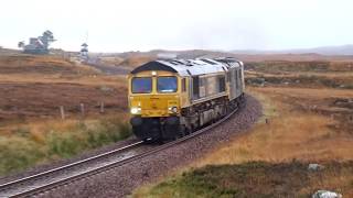 GBRf 66739 (Bluebell Railway) +73967 leave Corrour taking the Caledonian Sleeper to Fort William