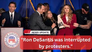 Female Protesters interrupt Florida Gov. DeSantis' NH GOP Fundraiser Speech