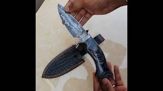 Custom Handmade Damascus Steel Feather Pattern Hunting Knife   by Ansari Forge