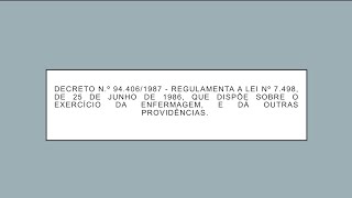 20 Questões de enfermagem sobre  - Decreto N° 94.406/1987