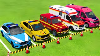 TRANSPORTING POLICE CARS and AMBULANCE EMERGENCY VEHICLES WITH MAN TRUCKS ! Farming Simulator 22