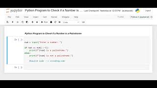 Day 2 : Python Program to check if a Number is a Palindrome
