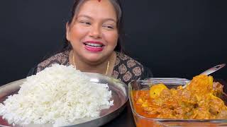 Bigbites, Eating Rice With Spicy Mutton Kosha  And Rice. Huge Rice।।