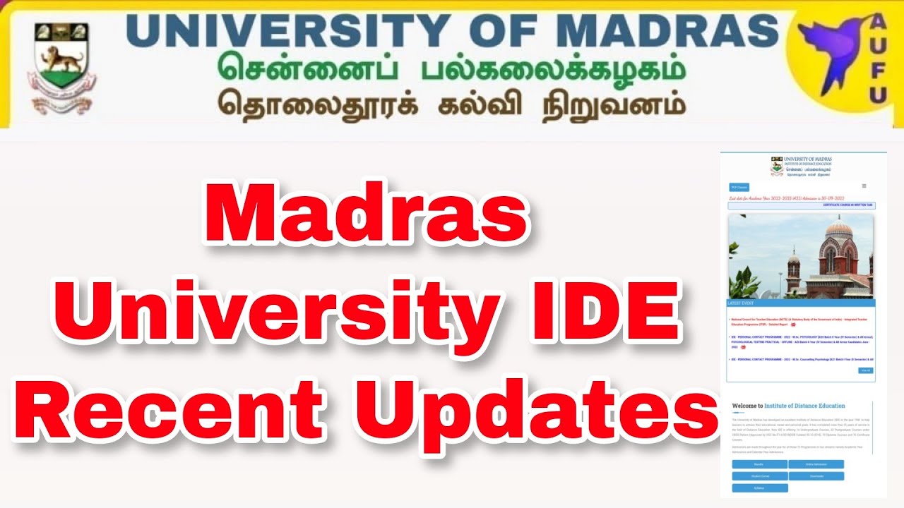 Madras University IDE Latest Updates-Exams, Results, A22, Admission ...