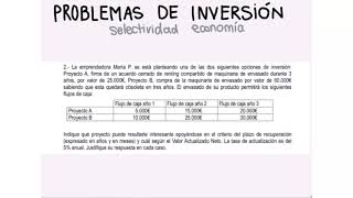 Problemas de inversión | Selectividad economía