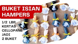 DIY CARA MEMBUAT BUKET MINI SIMPEL UNTUK ISIAN HAMPERS 1/2 LEMBAR CELLOPANE JADI 2 BUKET SINGLE ROSE