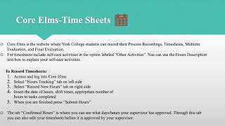 Core Elms: Timesheets, Midterm Evaluations, and Final Evaluations