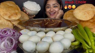 SPICY SPICY PINDI CHOLE WITH FLUFFY BHATURE AND 15 BOILED EGGS, BASMATI RICE | ASMR EATING MUKBANG