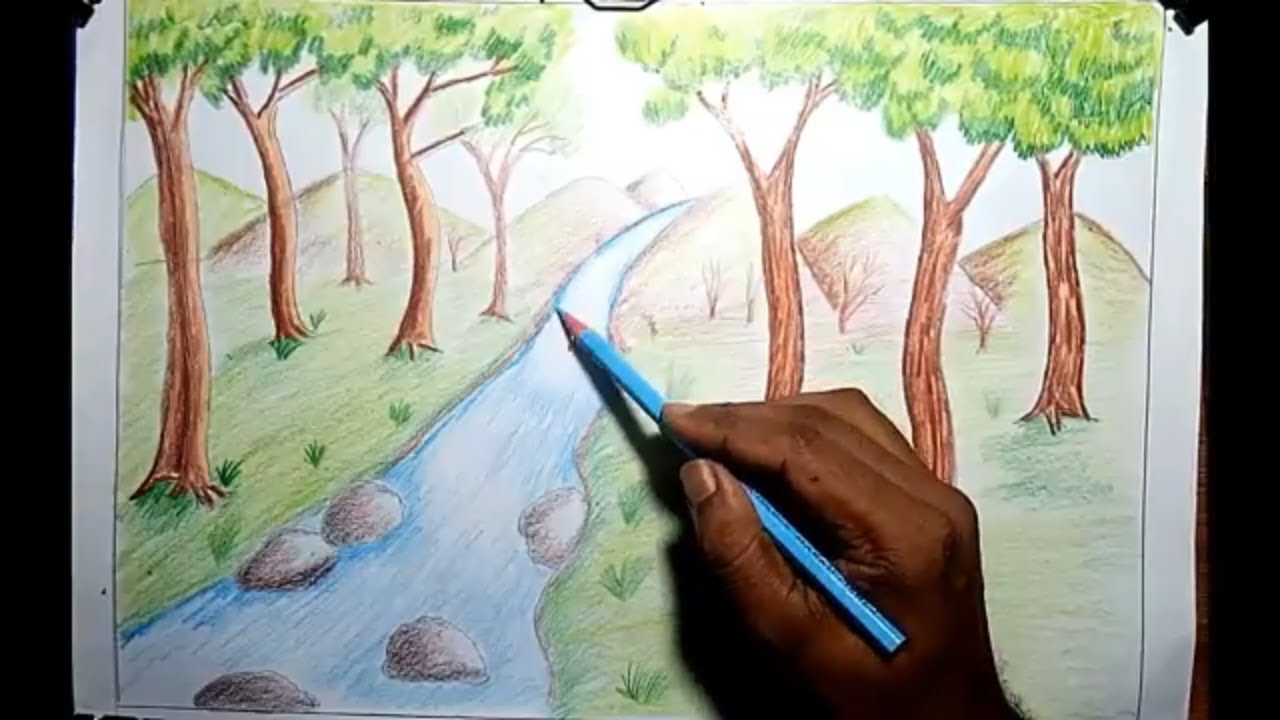 How To Draw Scenery Of Waterfall Step By Step With Pencil - YouTube