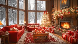 ❄ Soft Snowing and Relaxing Christmas Jazz Music 🎄🎅 Christmas Living Room 2025 by the Warm Fireplace