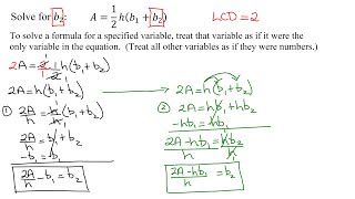 Solve Literal Equation (Formula) - Solve A=(1/2)h(b1+b2) for b2