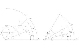 How to construct angles of 90 60 45 30 22.5 and 15 degree using a compass and a straightedge