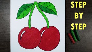 How To Draw Cherry Step By Step | Cherry Drawing | Oil pastel drawing | Drawing For Beginners