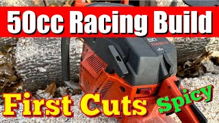 Debut 50cc Race Chainsaw Build Project!  Husqvarna 50 Partner 5000 Hybrid!  First Cuts!