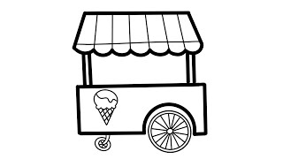How to draw an ice cream cart|Easy drawing coloring for kids