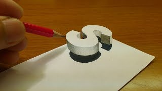 How To Drawing 3D Floating Letter "S" - Anamorphic Illusion - 3D Trick Art on paper step by step