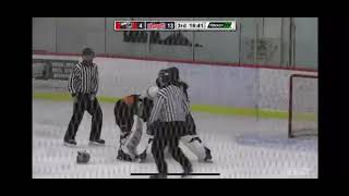 Goalie Fight - NOJHL French River Rapids vs Espanola Express. Justin Dilauro vs. Vaughn LeDrew.