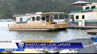 Water levels at Lake Shasta north of Redding reaches full pool